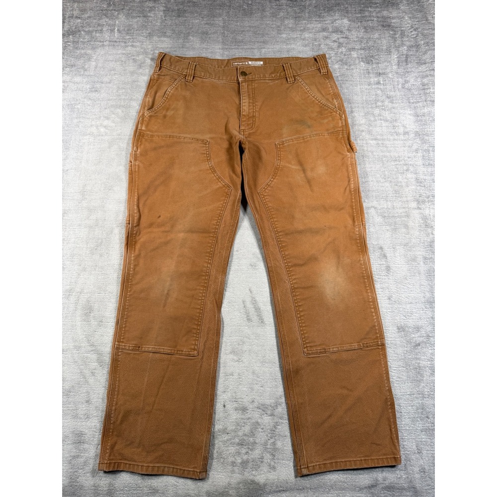 Carhartt Pants Mens 36x30 Brown Canvas Double Knee Work Relaxed Rugged Utility